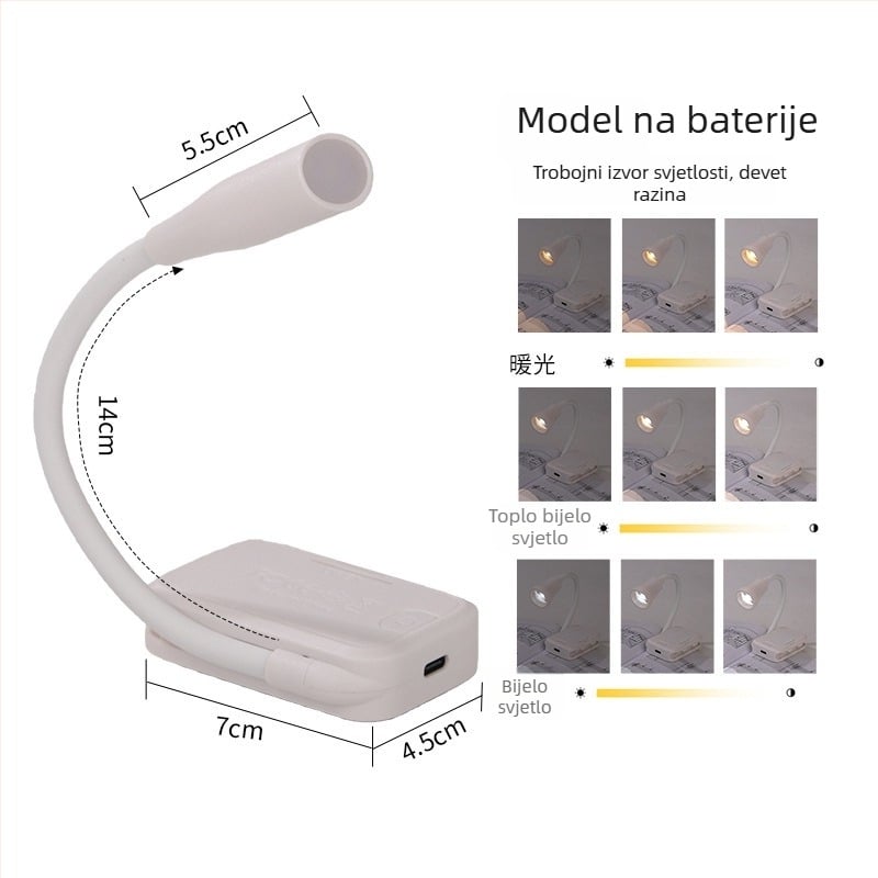 Mini LED lampica s USB napajanjem, noćna svjetiljka za dom, lampica za čitanje s klipsom za knjigu, zaštita očiju, prijenosno studijsko svjetlo