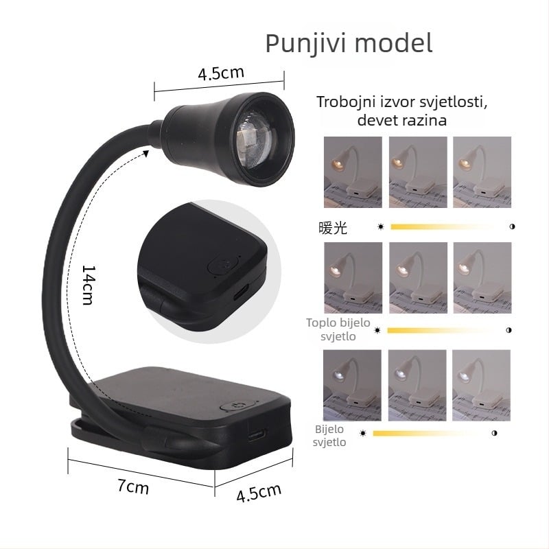 Mini LED lampica s USB napajanjem, noćna svjetiljka za dom, lampica za čitanje s klipsom za knjigu, zaštita očiju, prijenosno studijsko svjetlo