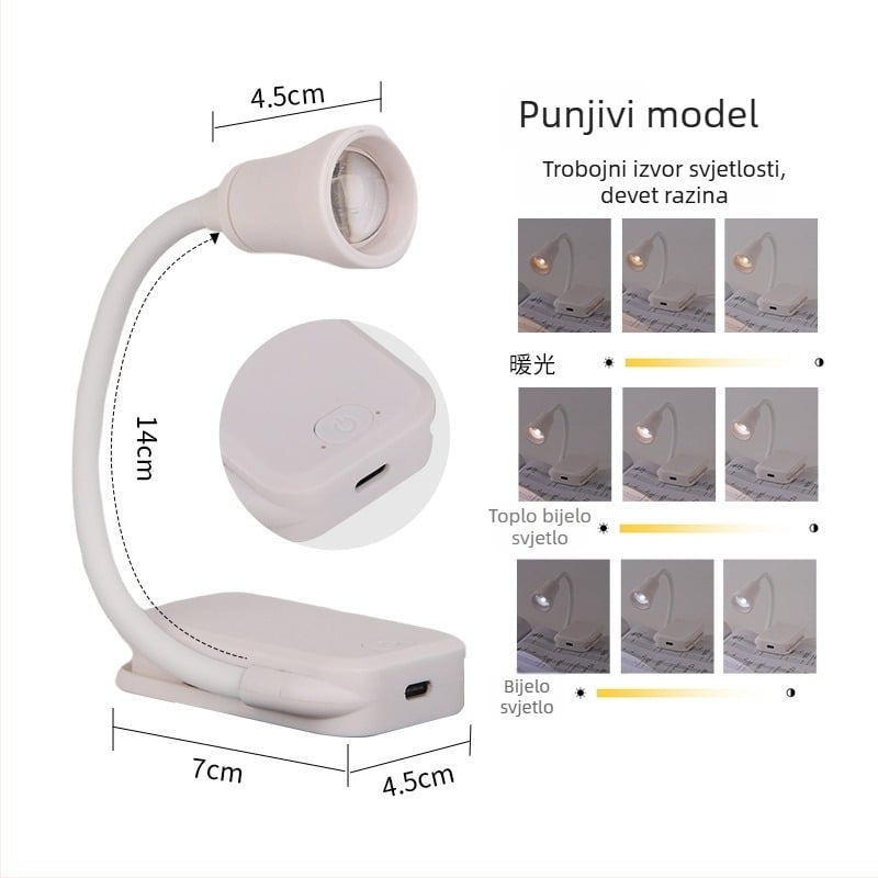 Mini LED lampica s USB napajanjem, noćna svjetiljka za dom, lampica za čitanje s klipsom za knjigu, zaštita očiju, prijenosno studijsko svjetlo