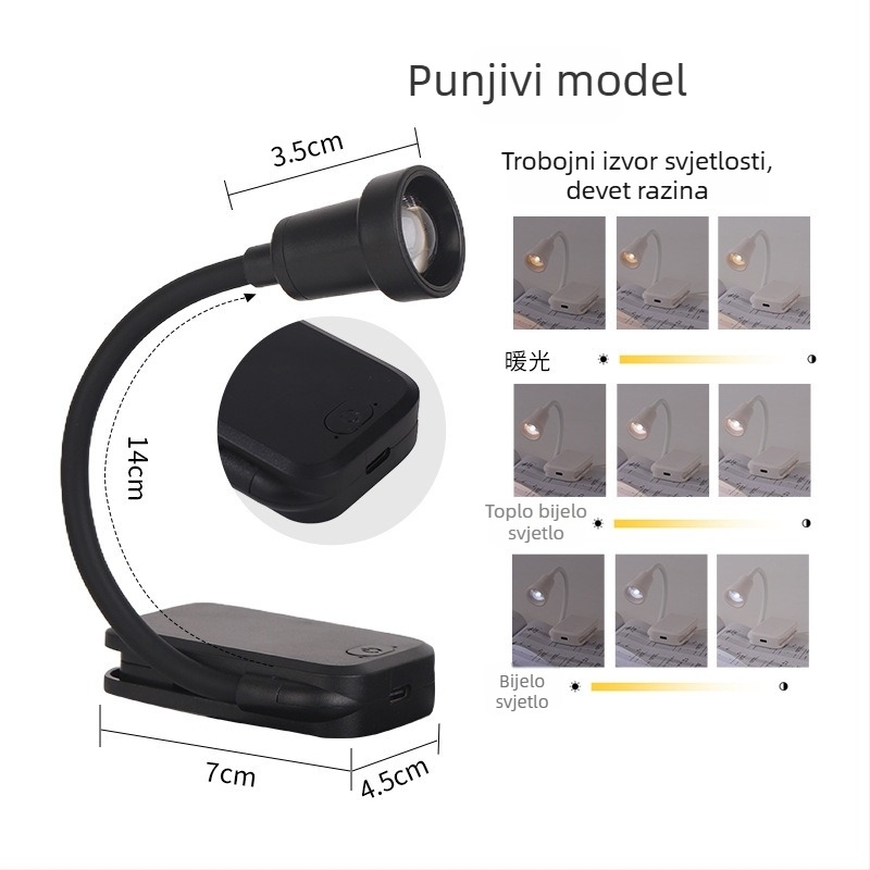 Mini LED lampica s USB napajanjem, noćna svjetiljka za dom, lampica za čitanje s klipsom za knjigu, zaštita očiju, prijenosno studijsko svjetlo
