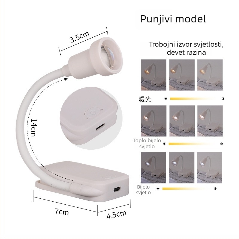 Mini LED lampica s USB napajanjem, noćna svjetiljka za dom, lampica za čitanje s klipsom za knjigu, zaštita očiju, prijenosno studijsko svjetlo