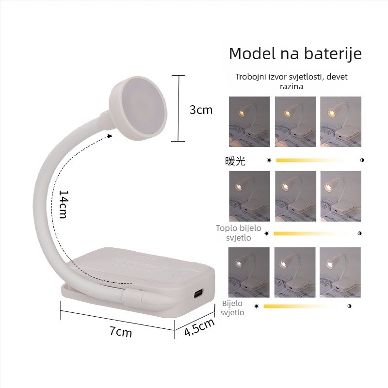 Mini LED lampica s USB napajanjem, noćna svjetiljka za dom, lampica za čitanje s klipsom za knjigu, zaštita očiju, prijenosno studijsko svjetlo