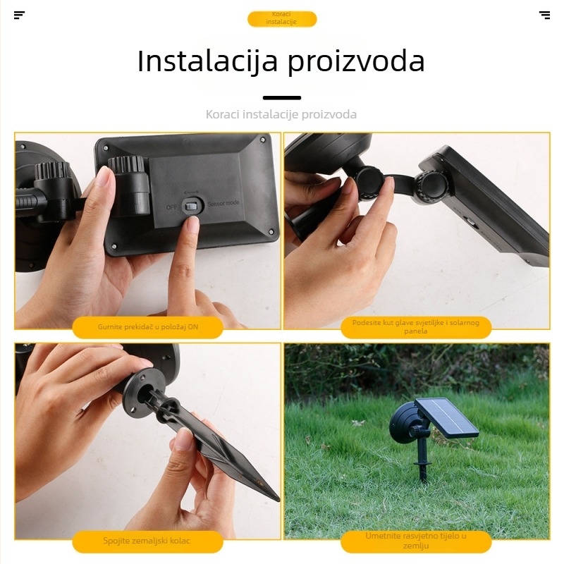 Solarna vrtna svjetiljka s kolcem za postavljanje, vodootporna, dvostruka namjena – osvjetljenje dvorišta, travnjaka i drveća