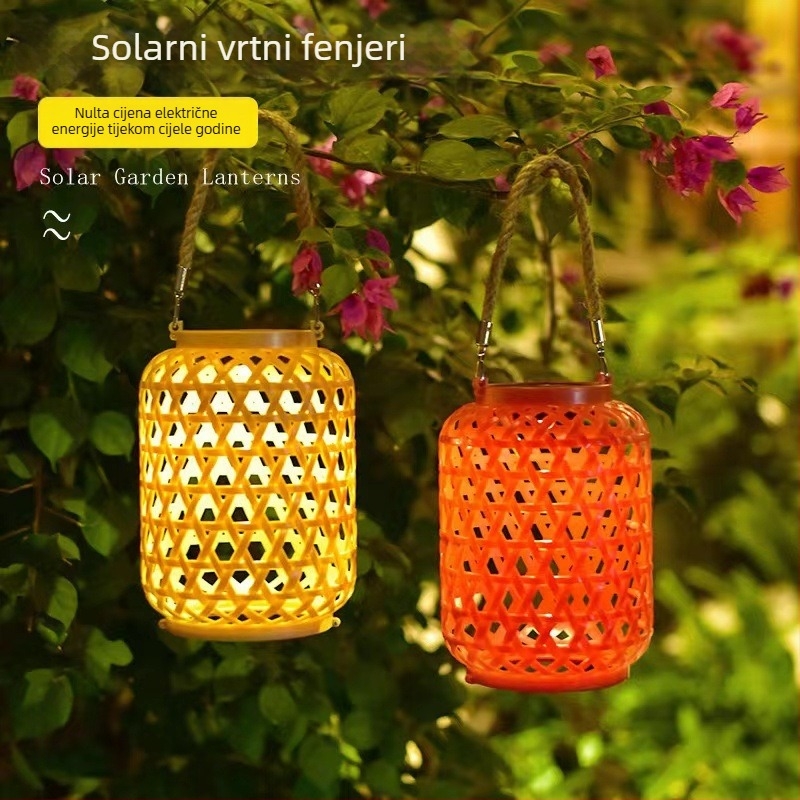 Solarna vanjska bambus lampa s konopnim užetom, prenosna vrtna atmosfera rasvjeta s projekcijskom lampom