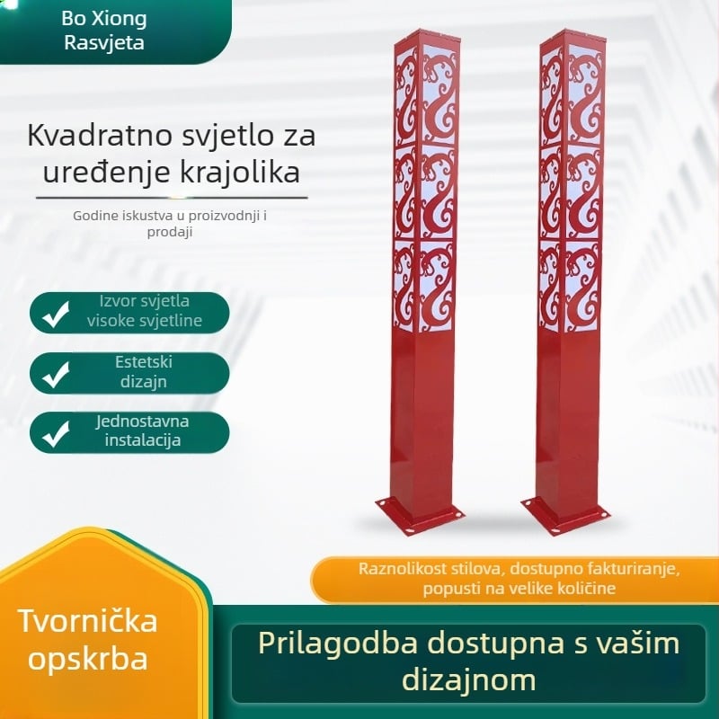 LED kolona za krajinsko osvjetljenje, visina 2–3 m, kvadratni vanjski stup rasvjetom, za vrtove, dvorišta, parkove i pločnike