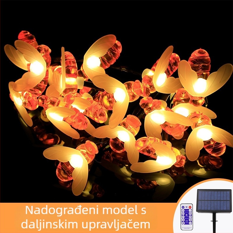 LED vanjski solarni niz svjetala u obliku pčele, vodootporan vrt dekor, duljina 22 m, 20 LED, 3500K topla bijela