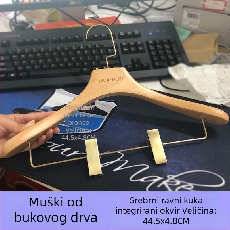 Masivni drveni stalak za odjeću sa kopčama i stalak za hlače — sve-u-jednom izložbeni stalak za kapute i jakne