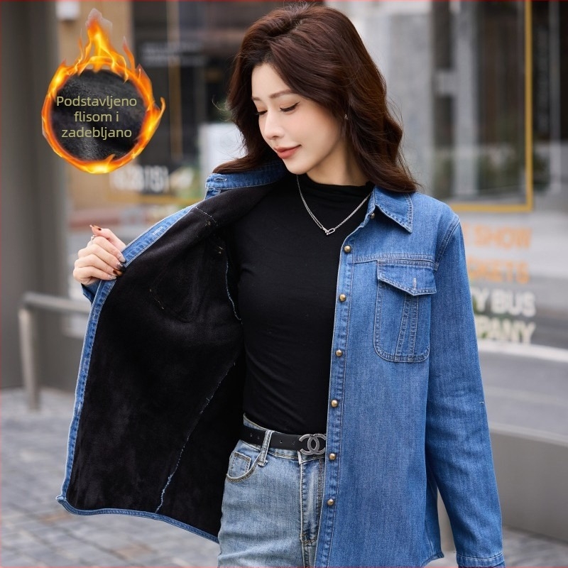 Plava vintage denim košulja s flis podstavom, opuštenog kroja, svestran komad za svakodnevno nošenje