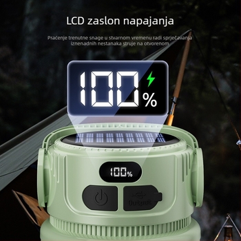 Vanjska solarno-punjiva LED stolna lampa, višefunkcionalna kamping svjetiljka, osvijetljenje za ulične štandove i noćne tržnice, hitno napajanje