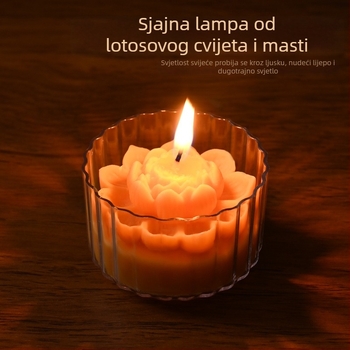 Lotus svijeća u šalicama od biljnog ghija, za budističke ponude, dugotrajno sagorijevanje