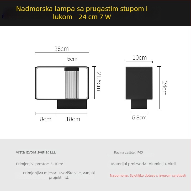 Lampa dvorišta od lijevanog aluminija, pravokutna vanjska rasvjeta za travnjak, duljina 1 m, IP65