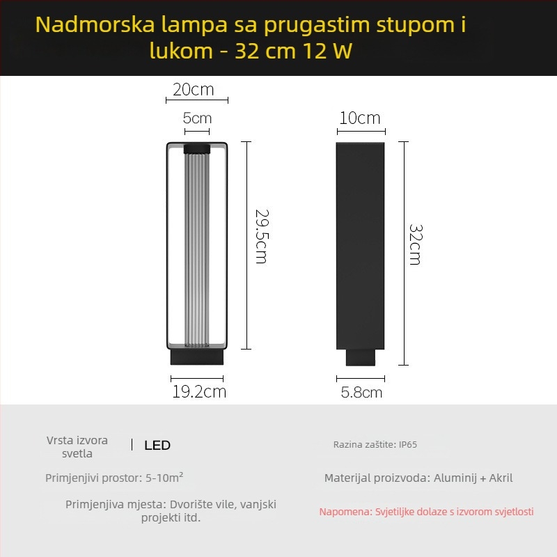 Lampa dvorišta od lijevanog aluminija, pravokutna vanjska rasvjeta za travnjak, duljina 1 m, IP65