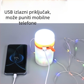 Božićna noćna lampica s dekorativnim svjetlosnim nizom, punjiva kamping lampa, prijenosna ambijentalna lampica