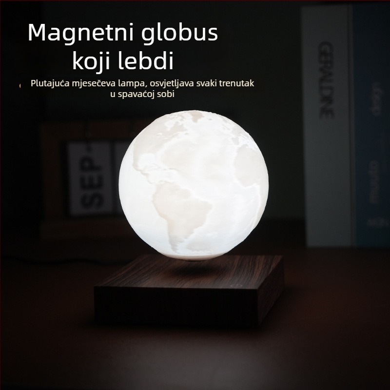 Magnetska lebdeća globus lampa, 3D ispisani karikatura dekor, nordijski stil, kućno noćno svjetlo