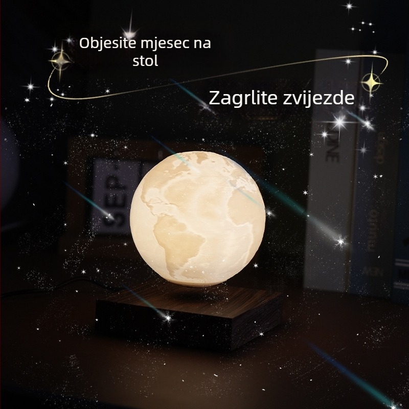 Magnetska lebdeća globus lampa, 3D ispisani karikatura dekor, nordijski stil, kućno noćno svjetlo