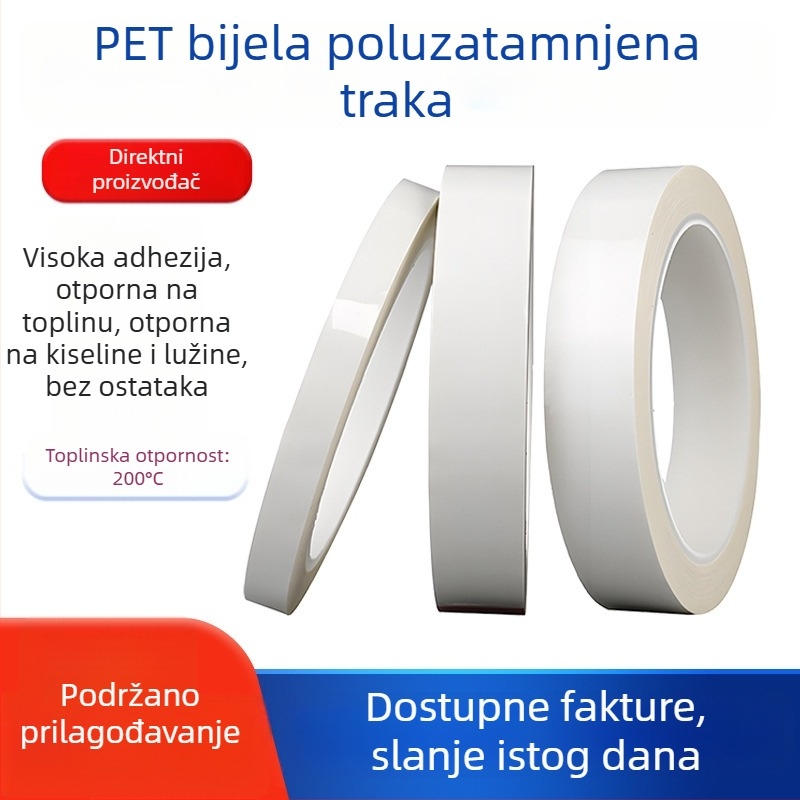 Bijela PET traka, poluprozirna, vodootporna i otporna na visoke temperature, za blokiranje LED svjetla i fiksiranje (jednostrana) bez tragova
