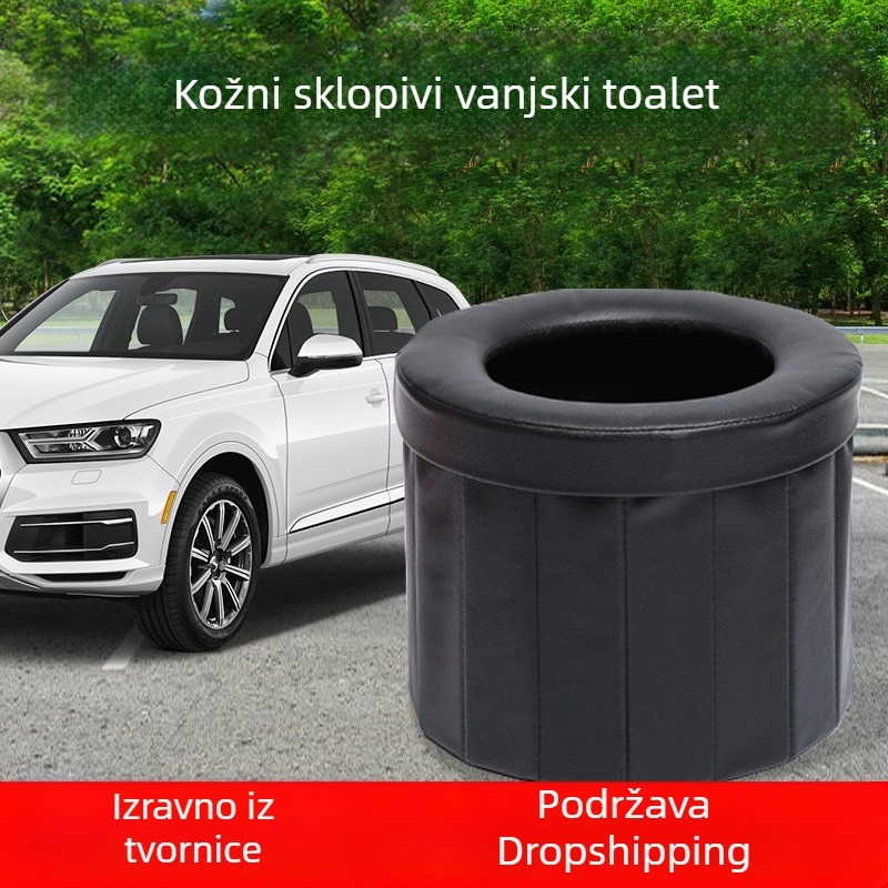 Sklopiva prijenosna auto-toaleta za odrasle, s kožnim pokrovom, za vanjsku upotrebu