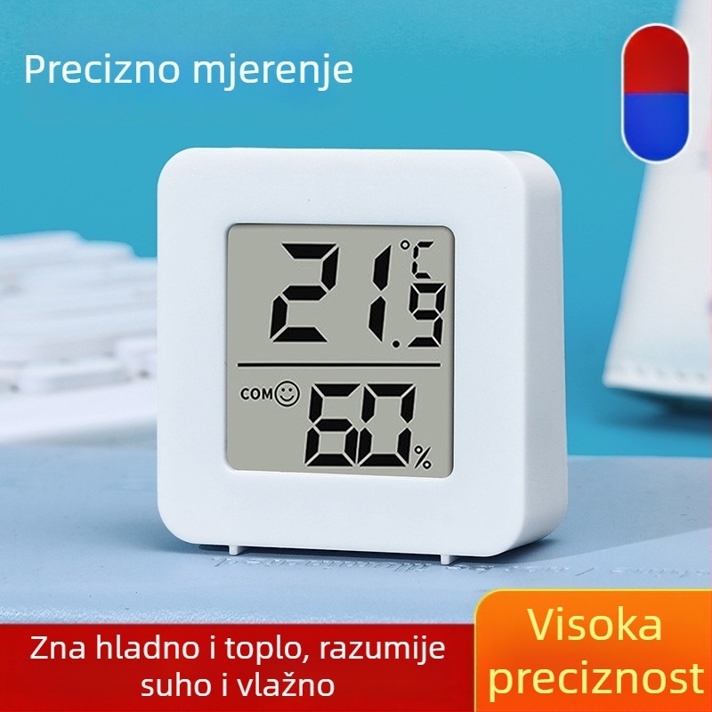 Kućni kvadratni digitalni termometar i higrometar sa smiješkom, kompaktni prijenosni mjerač temperature i vlage za spavaću sobu