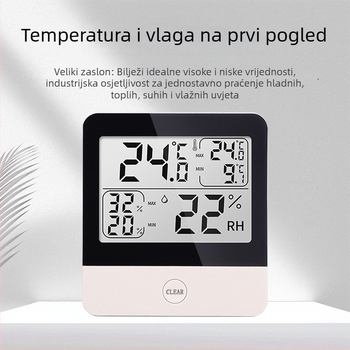 Industrijski mjerač temperature i vlage, elektronički visoke preciznosti, memorija za zapis max/min vrijednosti, pogodan za staklenike, uzgoj i ljekarne
