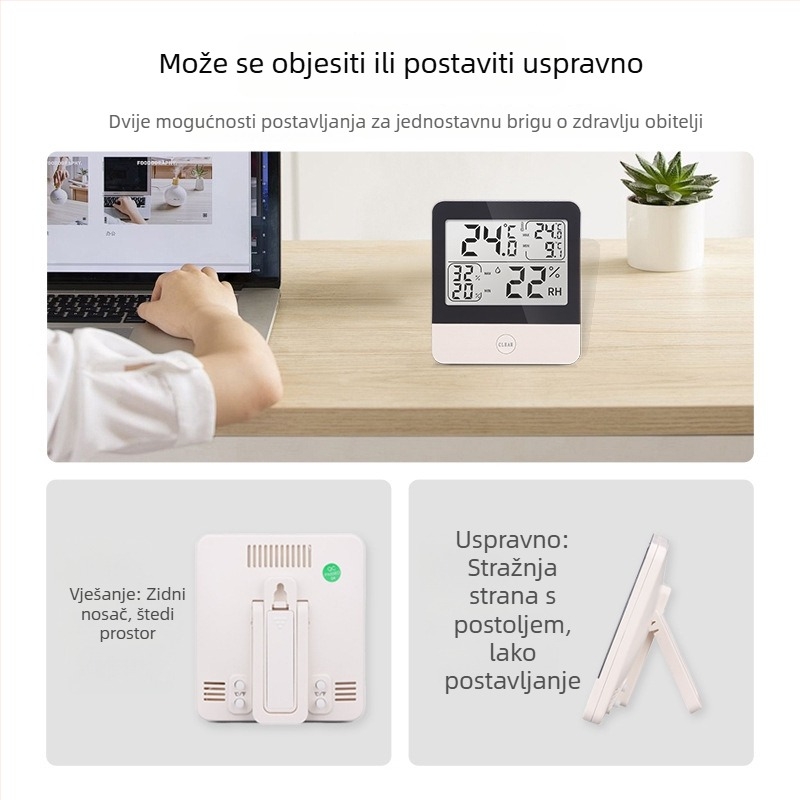 Industrijski mjerač temperature i vlage, elektronički visoke preciznosti, memorija za zapis max/min vrijednosti, pogodan za staklenike, uzgoj i ljekarne