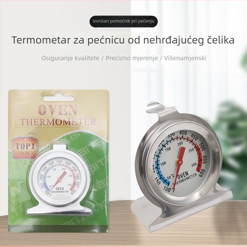Termometar za pećnicu s pokazivačem, bi-metalni, nehrđajući čelik, visoke temperature, °C, za pečenje