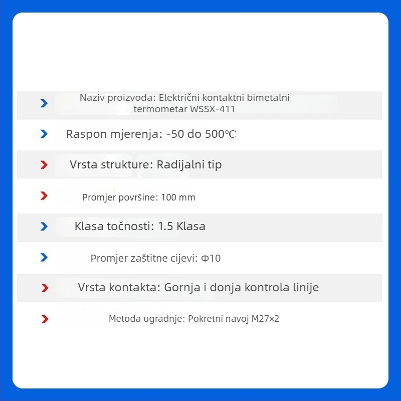Bimetalni termometar s električnim kontaktom za industrijsku opremu, kontrola temperature, WSSX-411