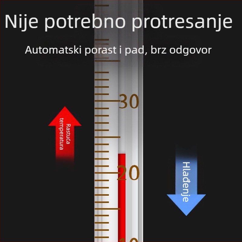 Stakleni termometar s crvenom tekućinom, rtutni termometar, za unutarnju i industrijsku upotrebu; laboratorij i akvarij.