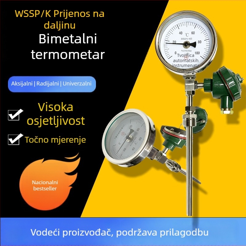 Daljinski bimetački termometar WSSP/K-481, nehrđajući čelik, industrijski cjevovodi — temperatura i vlaga