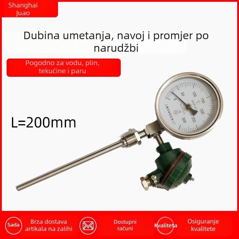 Daljinski bimetački termometar WSSP/K-481, nehrđajući čelik, industrijski cjevovodi — temperatura i vlaga