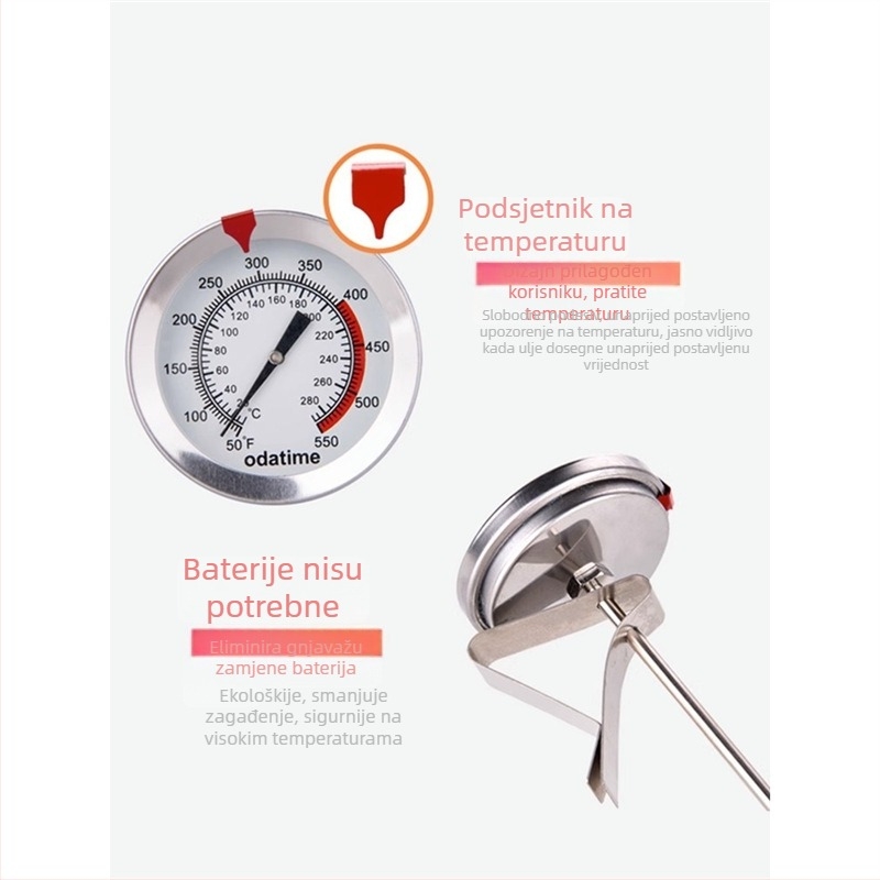 O'day termometar za ulje s dugom sondom, 0-290°C, model 5200, bimetačni termometar za prženje i kuhinju