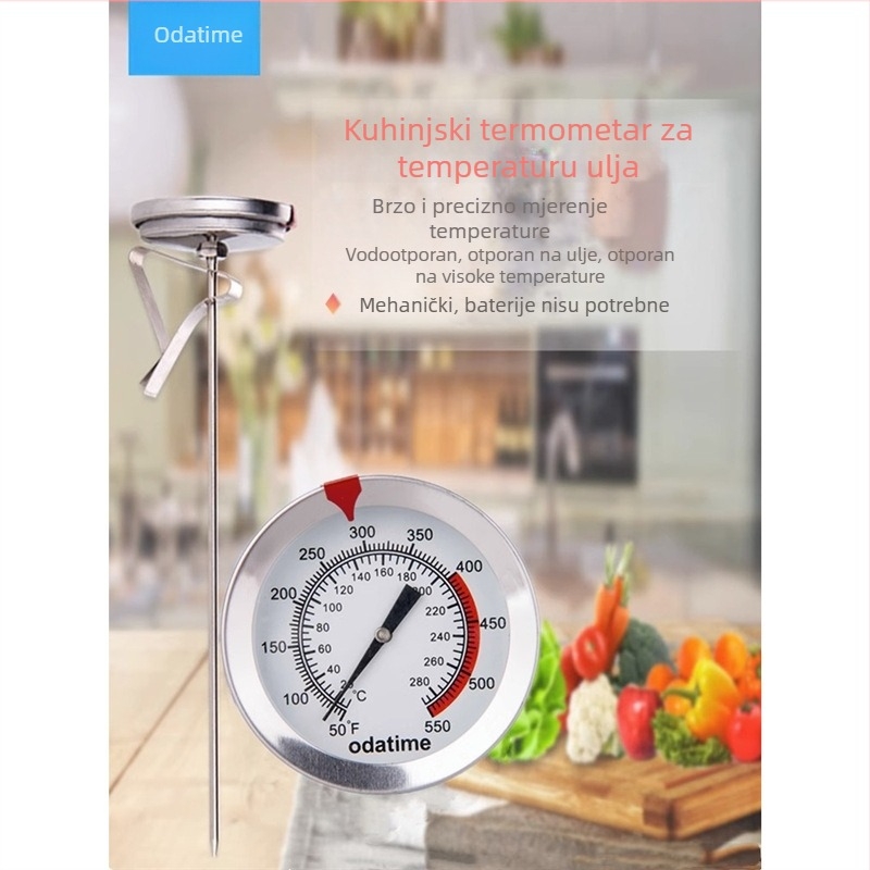 O'day termometar za ulje s dugom sondom, 0-290°C, model 5200, bimetačni termometar za prženje i kuhinju