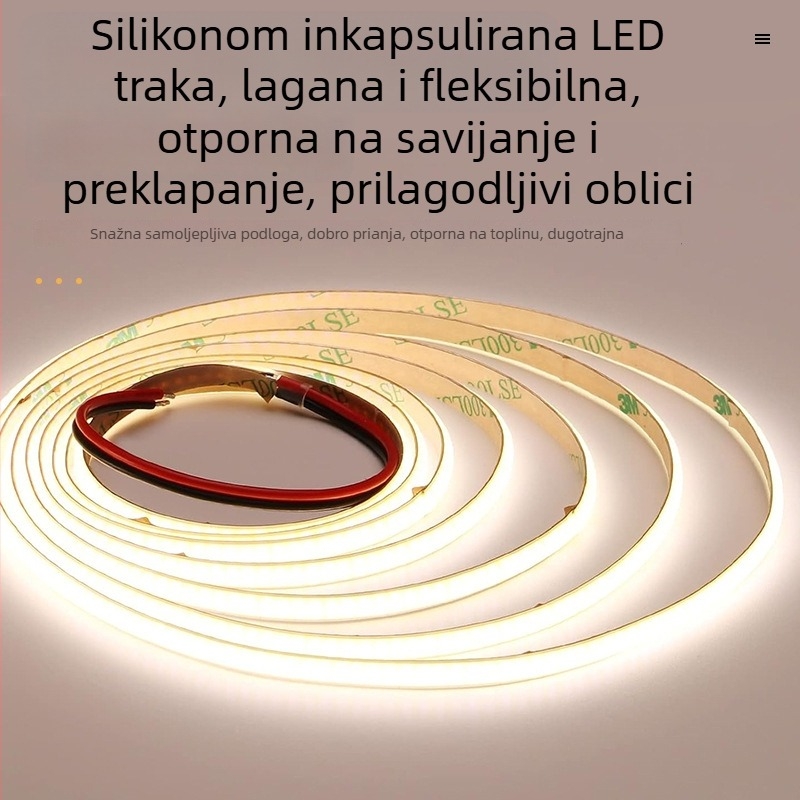 COB LED traka, ultra-tanka pločica širine 2,7 mm, mini visoke svjetline, niskonaponska LED traka, samoljepljiva linearna rasvjeta za ormariće i vinske ormariće