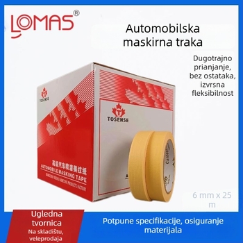 Žuta visokoviskozna maskirajuća traka za automobilsku boju, teksturirani papir, ljepilo na bazi gume, bez ostataka, duljina 25 m, širine 10/15/20/30 mm.