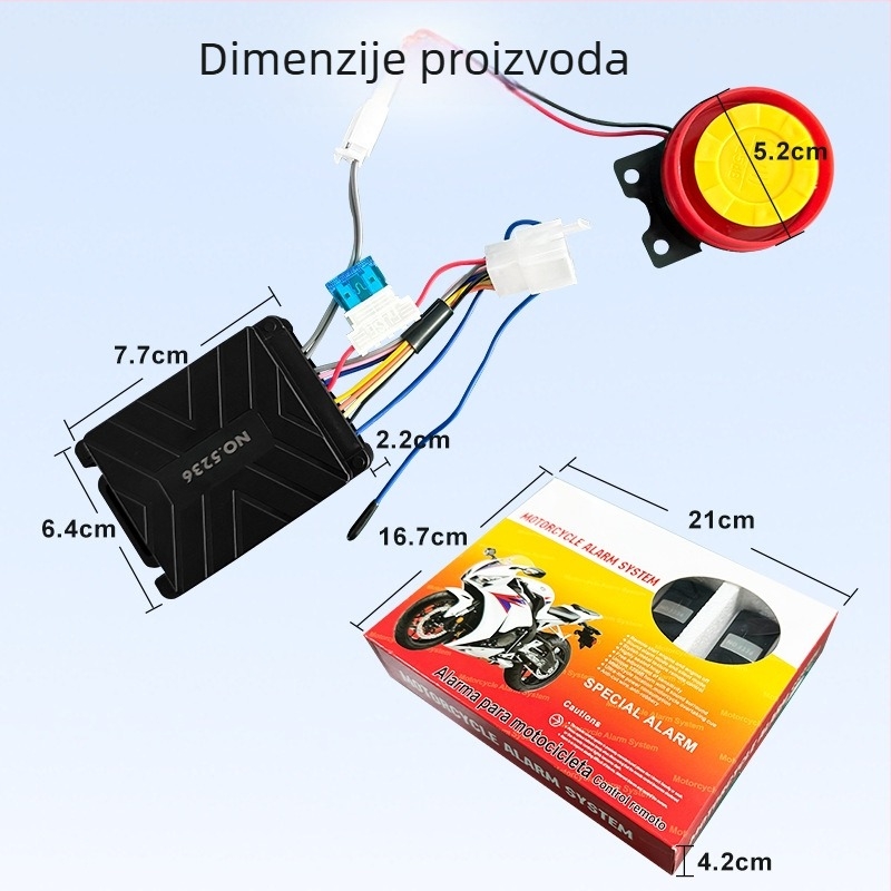 Alarm protiv krađe motocikla, sustav pokretanja/gasenja, dvostruko svjetlosno osvjetljenje, lokator vozila, vodootporan, zaštita od presijecanja žica, dvostruki metalni daljinski upravljač