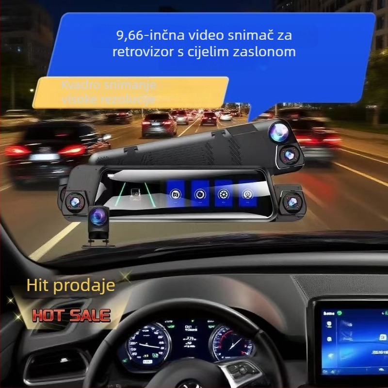 10-inčni auto dash cam s HD noćnim vidom, slikom za vožnju unatrag i četvero-kanalnim streamingom za retrovizor
