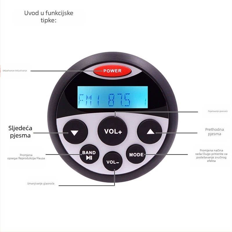 IP66 vodootporan MP3 Bluetooth USB player za RV-ove, terenska vozila i brodove, vanjsku ugradnju na vozilo