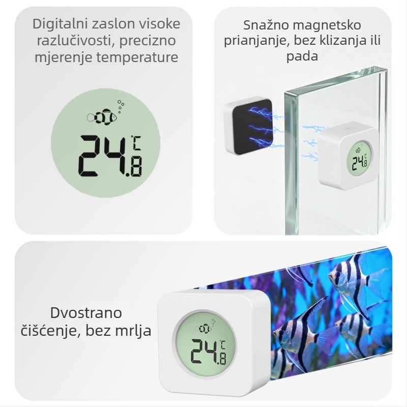 Magnetska četka s termometrom za akvarij — mali specijalizirani alat za čišćenje algi sa stakla