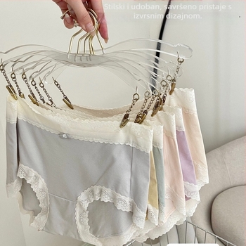 Ženske gaćice s čipkom, srednje visine struka, kontrastne boje, visoka elastičnost, nude boja, podstava od mulberry silk, viskozni materijal