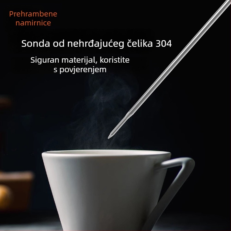 Digitalni kuhinjski termometar za pečenje s 180° rotirajućom sondom; visoka preciznost mjerenja temperatura vode, mlijeka, vrhnja i ulja.