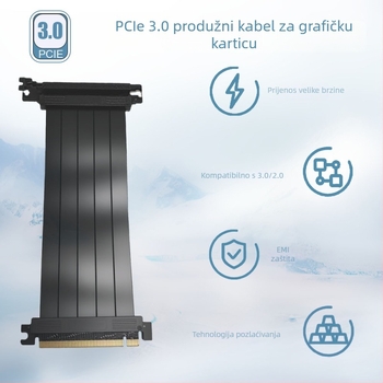 Kabel za proširenje grafičke kartice PCIe 3.0 x16, ATX kućište adapter kabel, 90° kut, uspravno, 20 cm