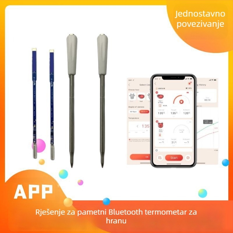 Pametni termometar za meso – razvojna pločica s Bluetooth sondom i PCBA upravljačka ploča