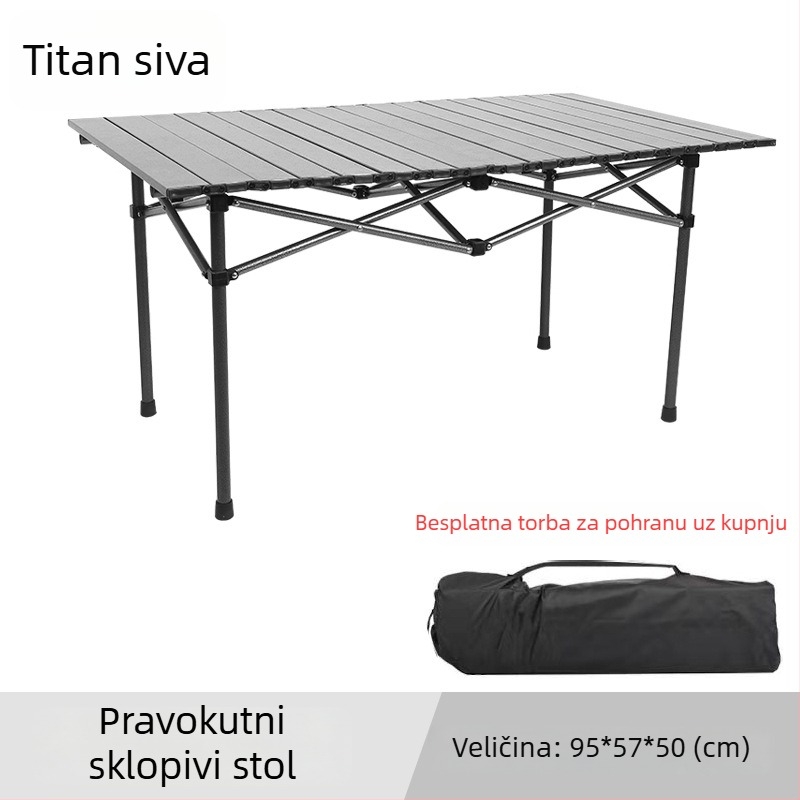 Vanjski set sklopivog stola i stolica, prijenosni stol u Egg-Roll stilu za kampiranje i piknik, stol od željeznih legura