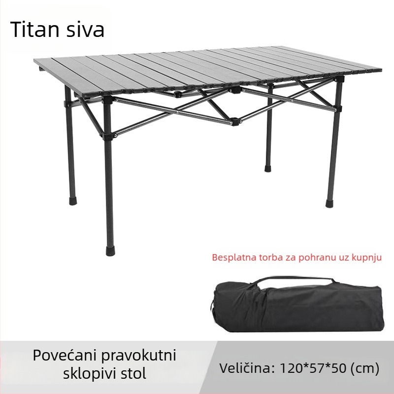 Vanjski set sklopivog stola i stolica, prijenosni stol u Egg-Roll stilu za kampiranje i piknik, stol od željeznih legura