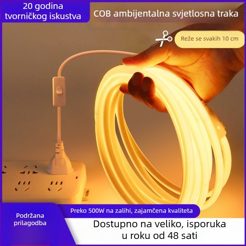 COB LED trak 220V za unutarnju upotrebu – spavaća soba, noćni ormarić, dnevni boravak, pozadina televizora na zidu, napajanje iz utičnice, atmosfersko osvjetljenje