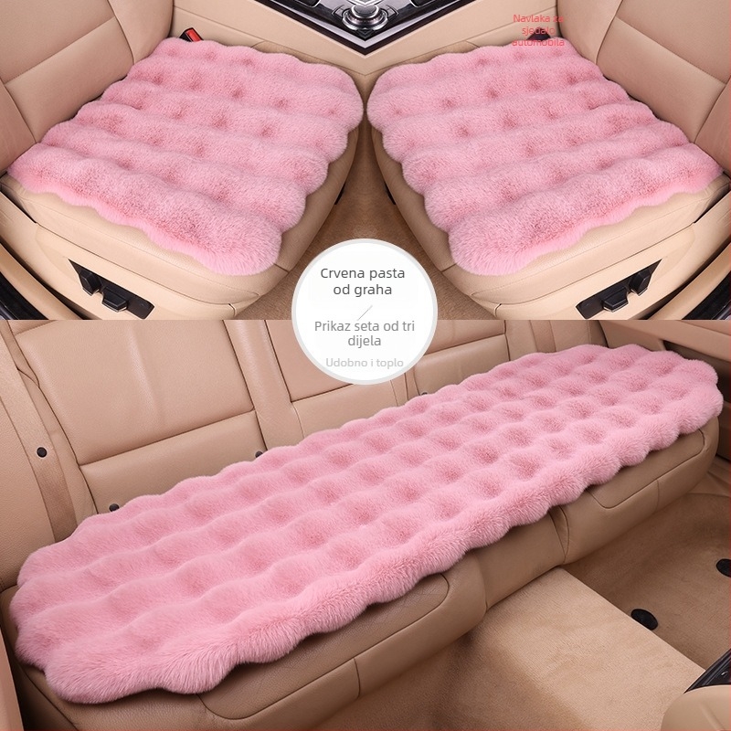 Topli trokomponentni set auto sjedala – zimska prostirka s pliš površinom, punjenje od baršunasto pamuka, umjetna krznena dlaka kunića