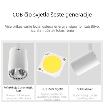 LED trak svjetlo za trgovine odjećom – površinska montaža, bez treperenja, COB trak svjetlo za prijenos uživo i zid pozadine