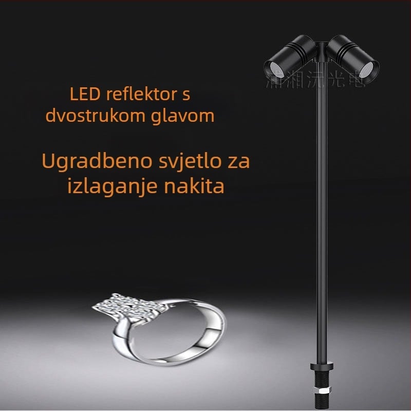 Ugrađeni dvostruki usmjereni reflektor na stalku, podesivi kut, osvjetljenje vitrine za nakit, sve od aluminija