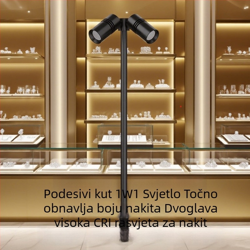 Ugrađeni dvostruki usmjereni reflektor na stalku, podesivi kut, osvjetljenje vitrine za nakit, sve od aluminija