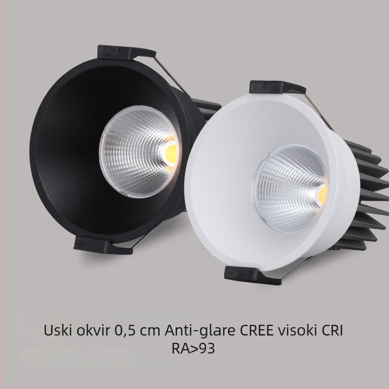 LED duboko anti-sjajna ugrađena usmjerena LED svjetiljka s uskim okvirom COB stropna rasvjeta za dnevni boravak i hodnik