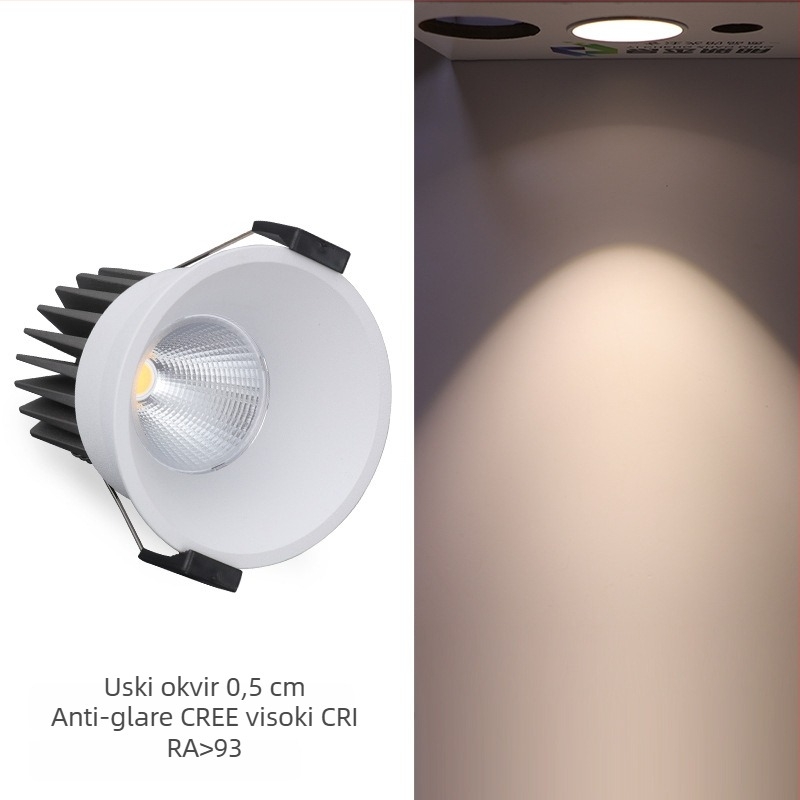 LED duboko anti-sjajna ugrađena usmjerena LED svjetiljka s uskim okvirom COB stropna rasvjeta za dnevni boravak i hodnik